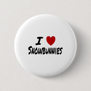 Macaron Rond 5 Cm J'adore (j'aime) les Snowbunnies Skiant Snowboardi