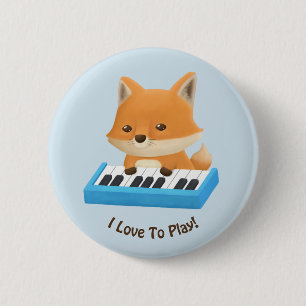 Macaron Rond 5 Cm J'adore jouer Cute Fox sur Piano Kids Button