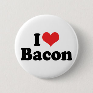 Macaron Rond 5 Cm J'adore le Bacon au Coeur Rouge - Amateur de Bacon