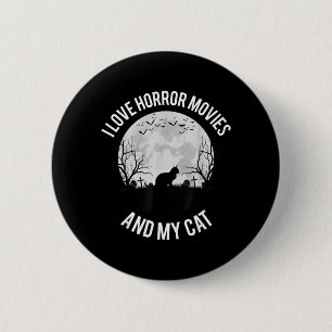 Macaron Rond 5 Cm J'adore les films d'horreur et mon chat