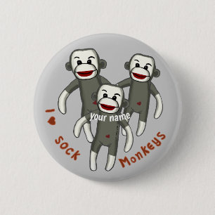 Macaron Rond 5 Cm J'adore les singes en chaussettes