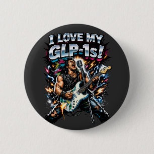 Macaron Rond 5 Cm J'adore mes GLP-1s Graphique Néon Guitariste Rock