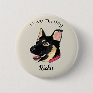 Macaron Rond 5 Cm J'adore mon chien chiot berger allemand mignon