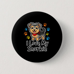 Macaron Rond 5 Cm J'adore mon chien mélange de Schnauzer cut Yorkie