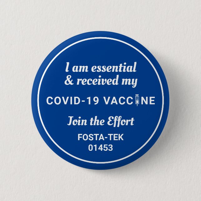 Macaron Rond 5 Cm J'ai été vacciné Covid Shot personnalisé Texte ble (Devant)