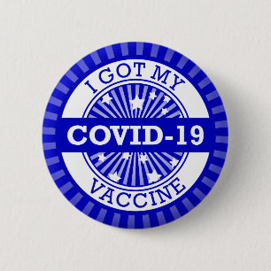 Macaron Rond 5 Cm J'Ai Mon Covid 19 Vaccine Star Burst Blue