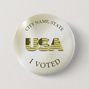 Macaron Rond 5 Cm J'Ai Voté USA Golden Elegant Election