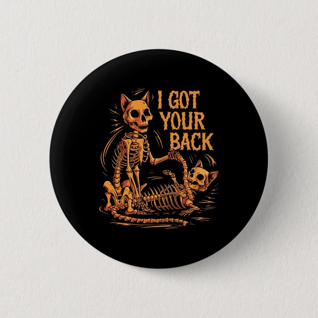 Macaron Rond 5 Cm J'Ai Votre Ck Drôle Halloween Chat Skeleton Skelet (Devant)