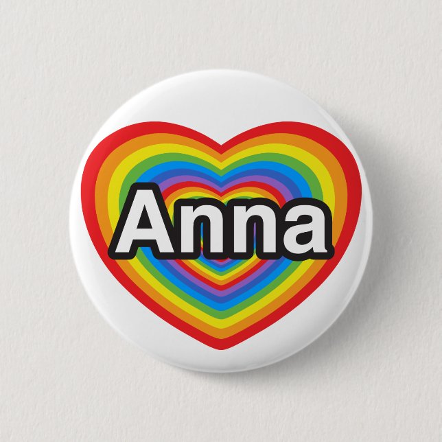 Macaron Rond 5 Cm J'aime Anna. Je t'aime Anna. Coeur (Devant)