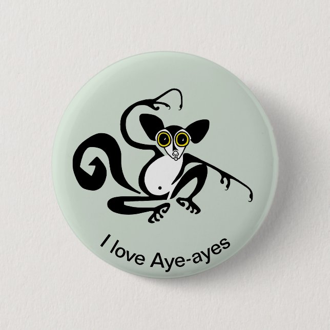 Macaron Rond 5 Cm J'aime AYE-AYES - Primate - lemur - Faune (Devant)