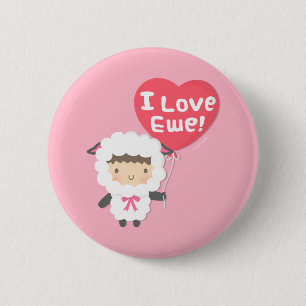 Macaron Rond 5 Cm J'aime brebis mouton mignon bouton de jeu de mots
