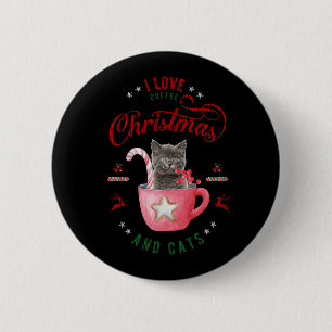 Macaron Rond 5 Cm J'aime Café Noël et Chats Joyeux Salutations