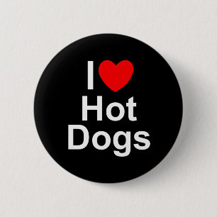 Macaron Rond 5 Cm J'aime (coeur) les hot-dogs