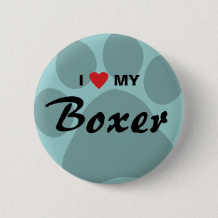 Macaron Rond 5 Cm J'aime (coeur) mon boxeur Pawprint