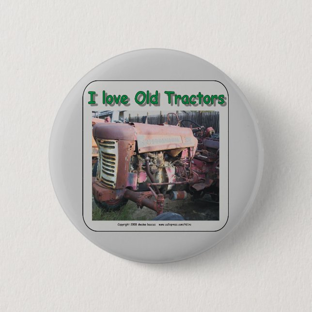 Macaron Rond 5 Cm J'aime de vieux tracteurs d'IH (Devant)