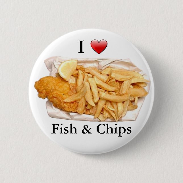 Macaron Rond 5 Cm J'aime des poisson-frites (Devant)