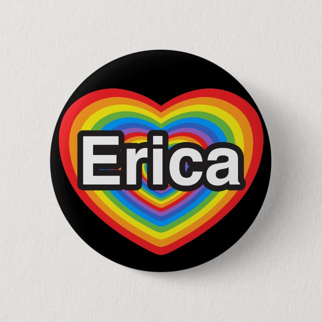 Macaron Rond 5 Cm J'aime Erica. Je t'aime Erica. Cœur (Devant)