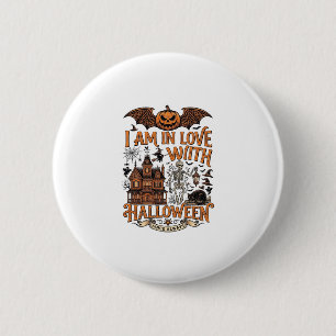 Macaron Rond 5 Cm J'aime Halloween Maison Hantée Squelette Citrouill