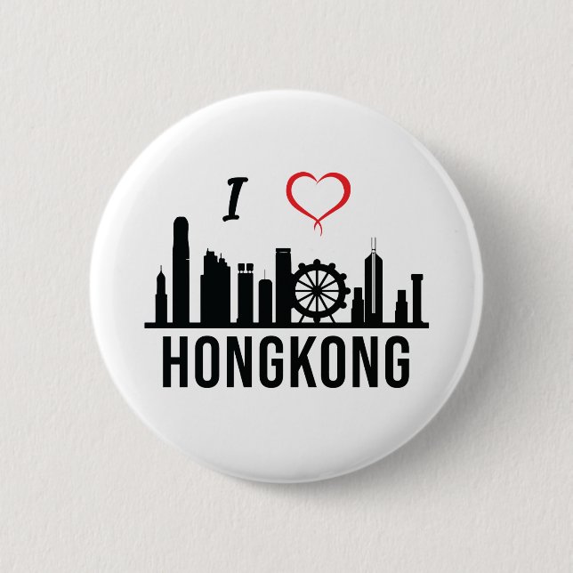 Macaron Rond 5 Cm J'aime Hong Kong Skyline Hong Kong South East Asia (Devant)