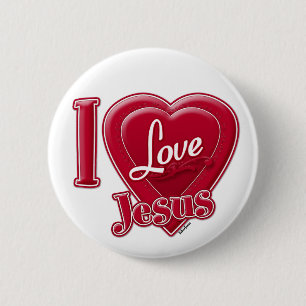 Macaron Rond 5 Cm J'aime Jésus Coeur Rouge