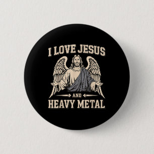 Macaron Rond 5 Cm J'aime Jésus et le heavy metal 3