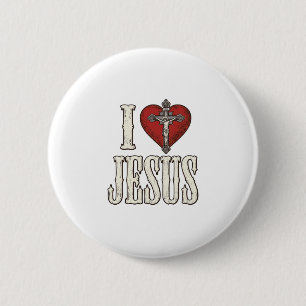Macaron Rond 5 Cm J'aime Jésus gravure vintage conception de t-shirt