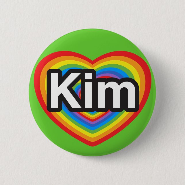 Macaron Rond 5 Cm J'aime Kim. Je t'aime Kim. Cœur (Devant)