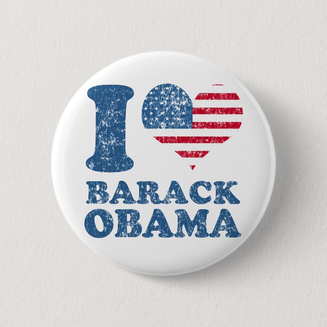 Macaron Rond 5 Cm J'aime le bouton de Barack Obama (drapeau) (Devant)