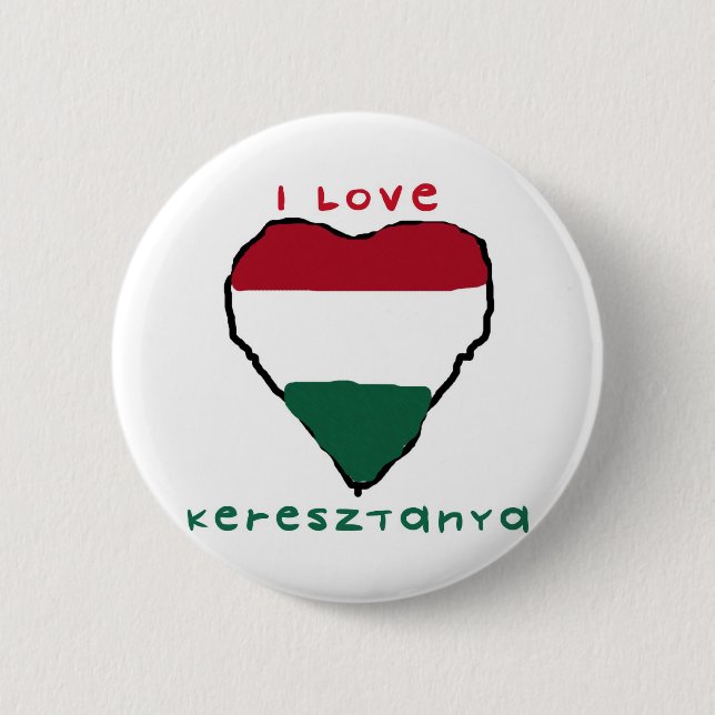 Macaron Rond 5 Cm J'aime le bouton de Keresztanya (Devant)
