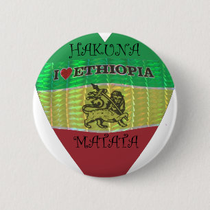 Macaron Rond 5 Cm J'aime le drapeau - Amour Éthiopie   Rouge Or Vert