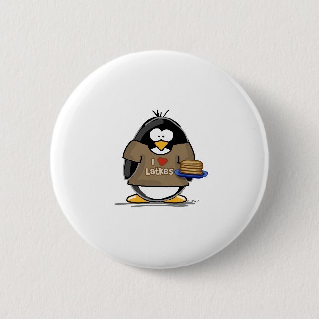 Macaron Rond 5 Cm J'aime le pingouin de Latkes (Devant)