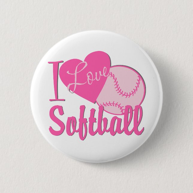 Macaron Rond 5 Cm J'Aime Le Softball Rose (Devant)