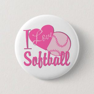 Macaron Rond 5 Cm J'Aime Le Softball Rose
