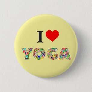 Macaron Rond 5 Cm J'aime le yoga   I Heart Yoga coloré