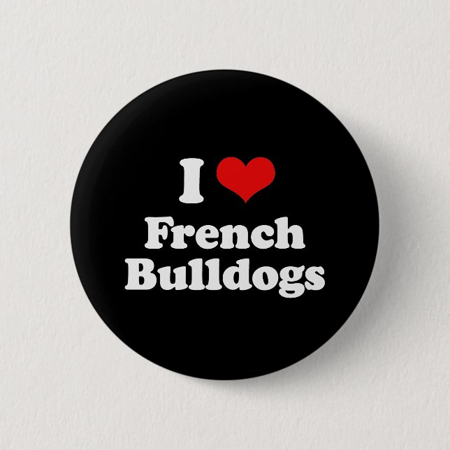 Macaron Rond 5 Cm J'Aime Les Bulldogs Français (Devant)