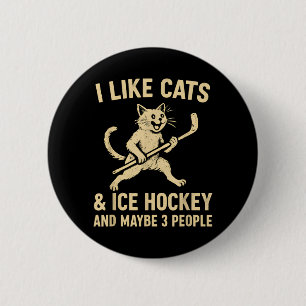 Macaron Rond 5 Cm J'aime les chats de hockey sur glace et peut-être