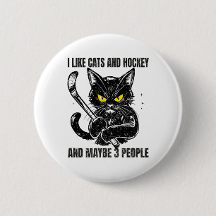 Macaron Rond 5 Cm J'aime les chats et le hockey et peut-être 3 perso