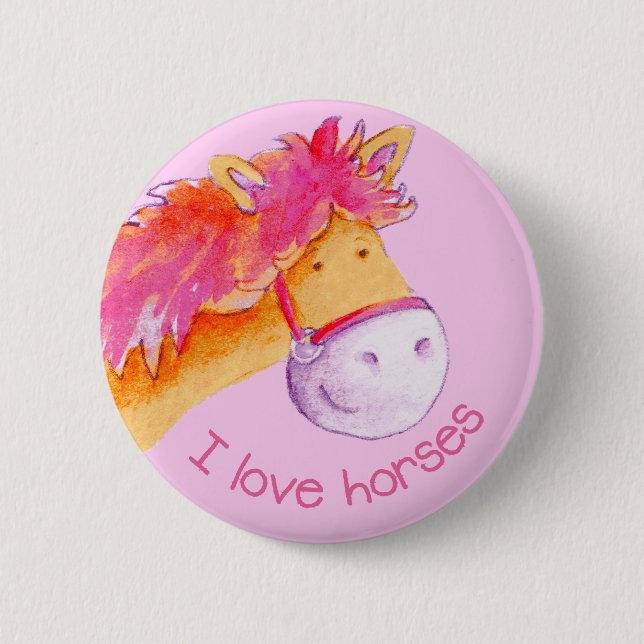Macaron Rond 5 Cm J'aime les chevaux bouton/badge (Devant)