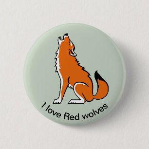 Macaron Rond 5 Cm J'aime les loups rouges - Animaux sauvages - USA