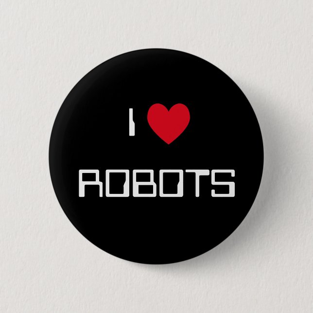 Macaron Rond 5 Cm J'aime les robots (Devant)