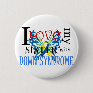 Macaron Rond 5 Cm J'aime ma soeur avec syndrome de Down