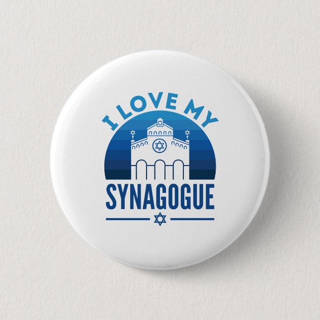 Macaron Rond 5 Cm J'Aime Ma Synagogue Juive Rabbi Religion (Devant)