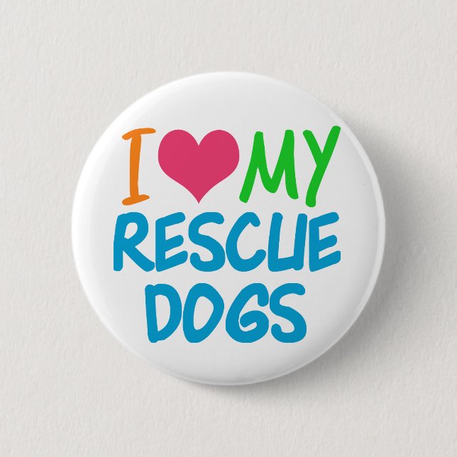 Macaron Rond 5 Cm J'Aime Mes Chiens Secourus (Devant)