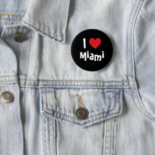 Macaron Rond 5 Cm J'aime Miami Cœur Rouge sur Fond Noir