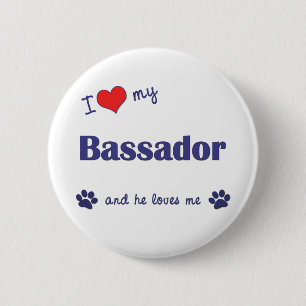 Macaron Rond 5 Cm J'aime mon Bassador (le chien masculin)