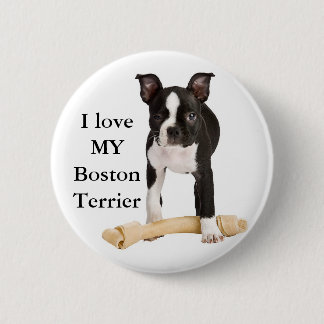Macaron Rond 5 Cm J'aime mon Boston Terrier