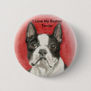 Macaron Rond 5 Cm "J'aime mon bouton d'art de chien de Boston