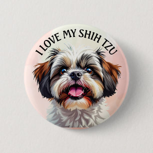 Macaron Rond 5 Cm J'Aime Mon Chien Chien Chien Chien Chien Tzu Chien