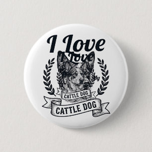 Macaron Rond 5 Cm J'aime mon chien de troupeau design de gravure vin
