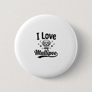 Macaron Rond 5 Cm J'aime mon design de chien gravure vintage Maltipo